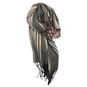 CASHMINK Grey + Burgundy Plaid Scarf|100% acrylic| made in Italy| 12 x 60